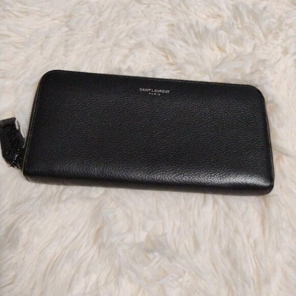 YSL Saint Laurent Black Logo Leather Zippy Wallet - Picture 1 of 8